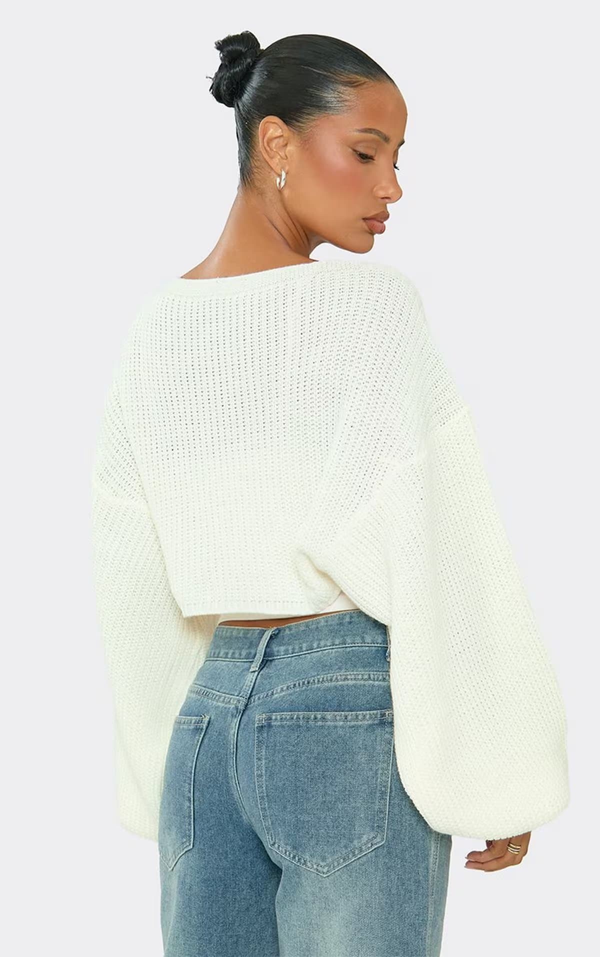 EGO EGO Cream Knit Long Cuffed Balloon Sleeve Bolero
