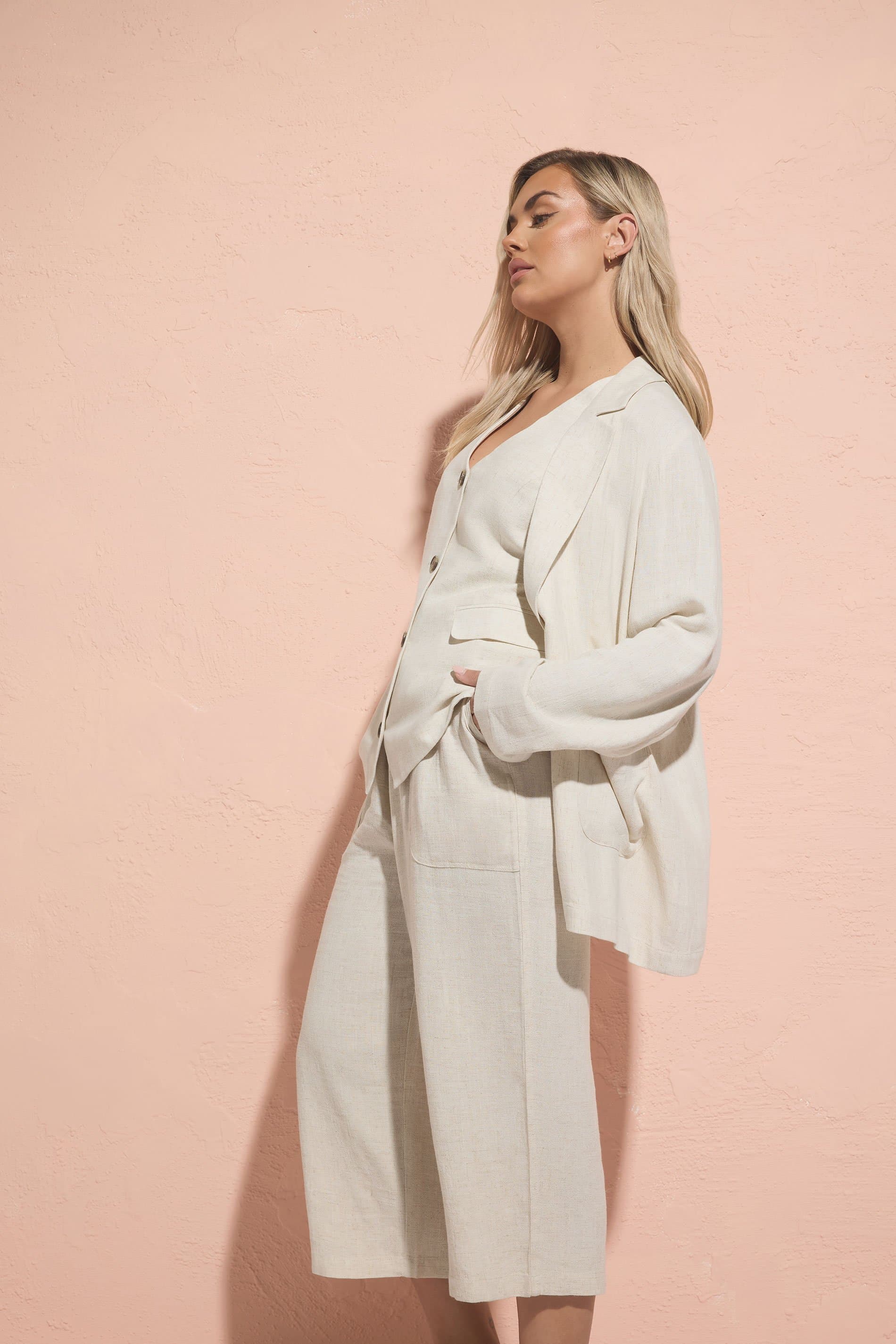 Yours Plus Size Natural Brown Relaxed Linen Blazer