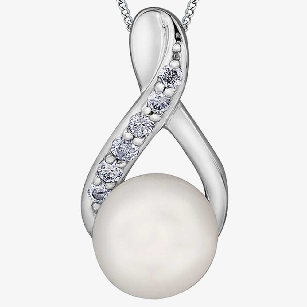 T.H.Baker T.H.Baker Women's 9ct White Gold Freshwater Pearl & Diamond Twist Pendant P3574W-10