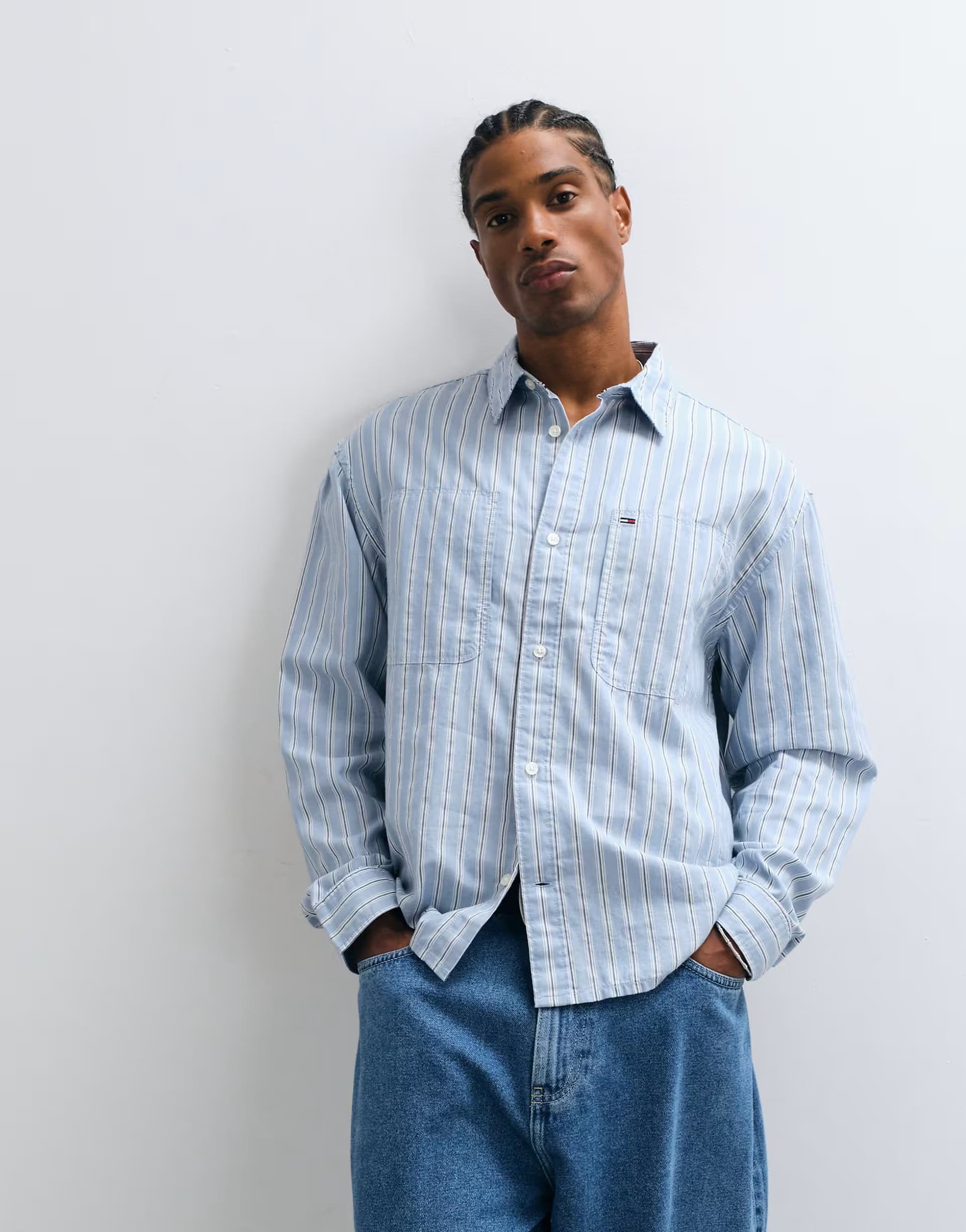 ASOS Tommy Jeans cotton boxy fit shirt in blue stripe