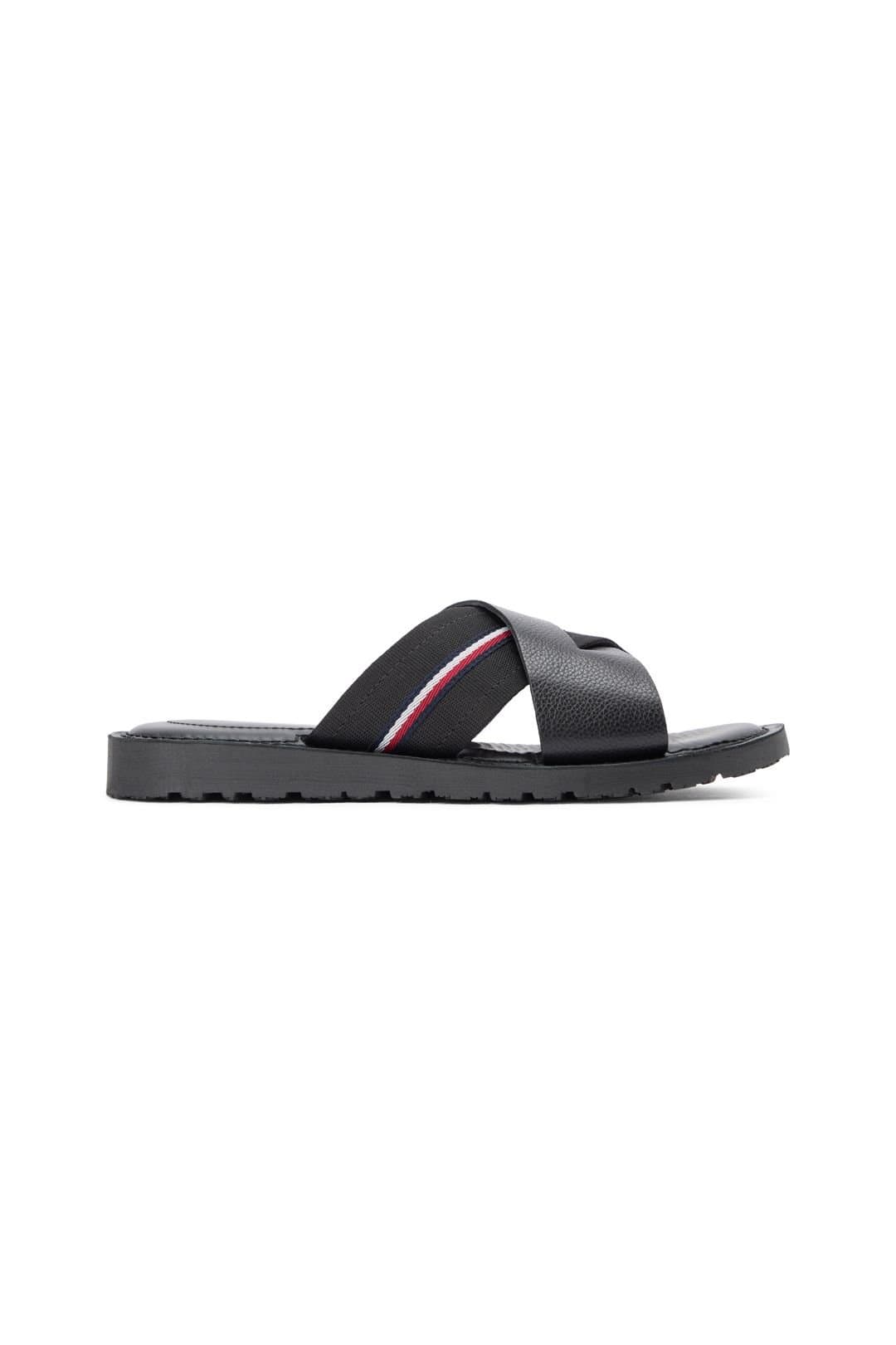 Tommy Hilfiger Tommy Hilfiger Black Criss-Cross Leather Sandal