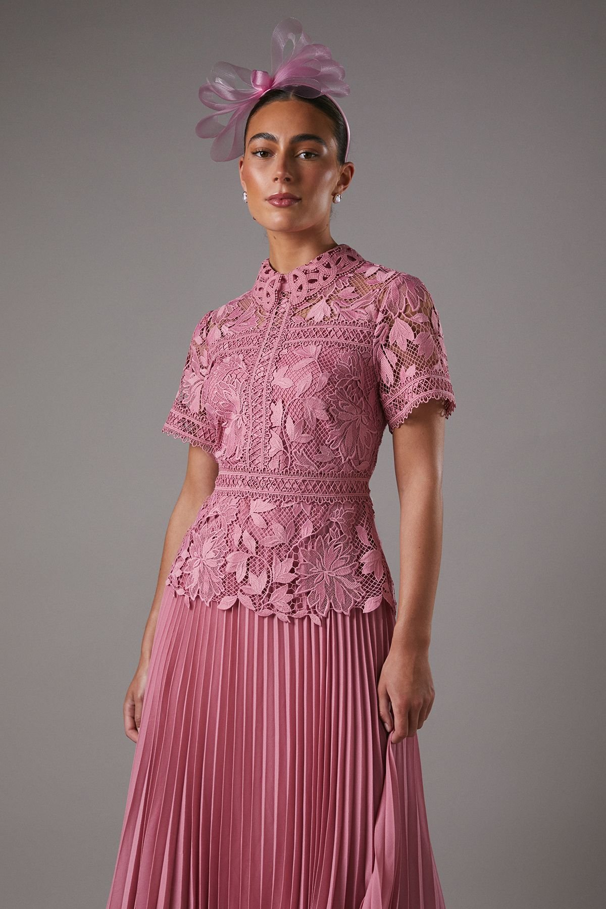 Coast Coast Women's Lace Top Pleated Dress in Pink - 2