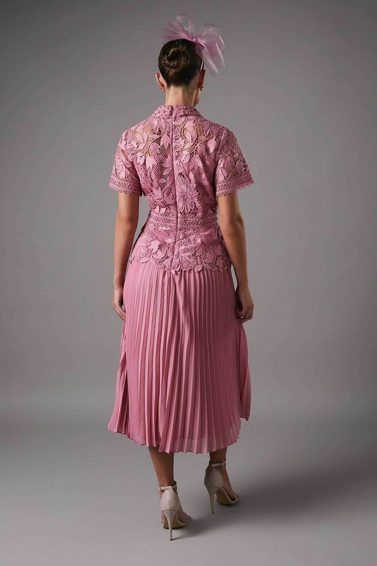 Coast Coast Women's Lace Top Pleated Dress in Pink - 3