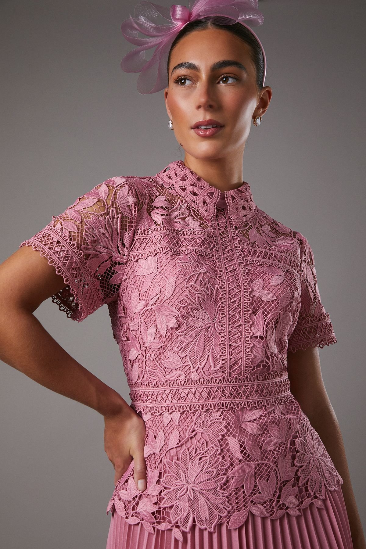 Coast Coast Women's Lace Top Pleated Dress in Pink - 4