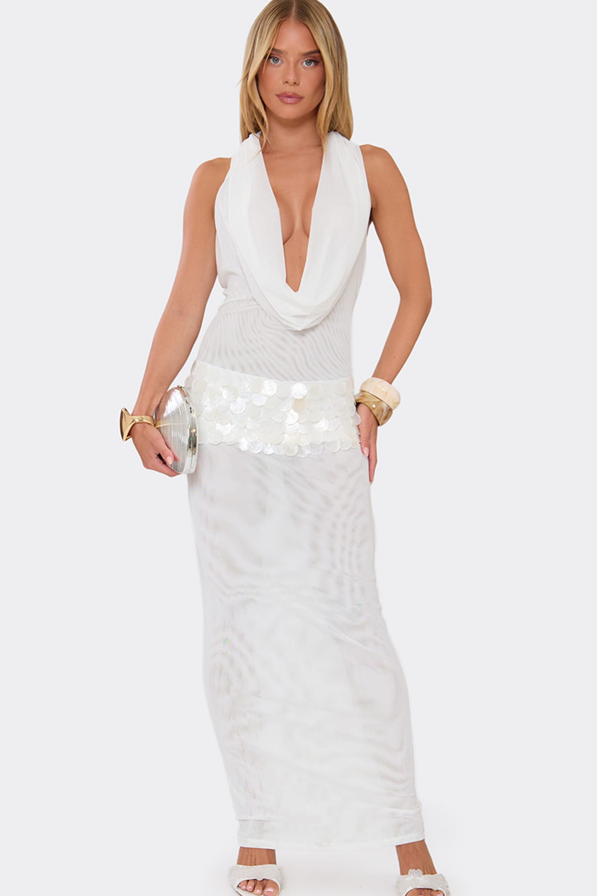EGO EGO Women's Sleeveless Sequin Maxi Dress in White - 4