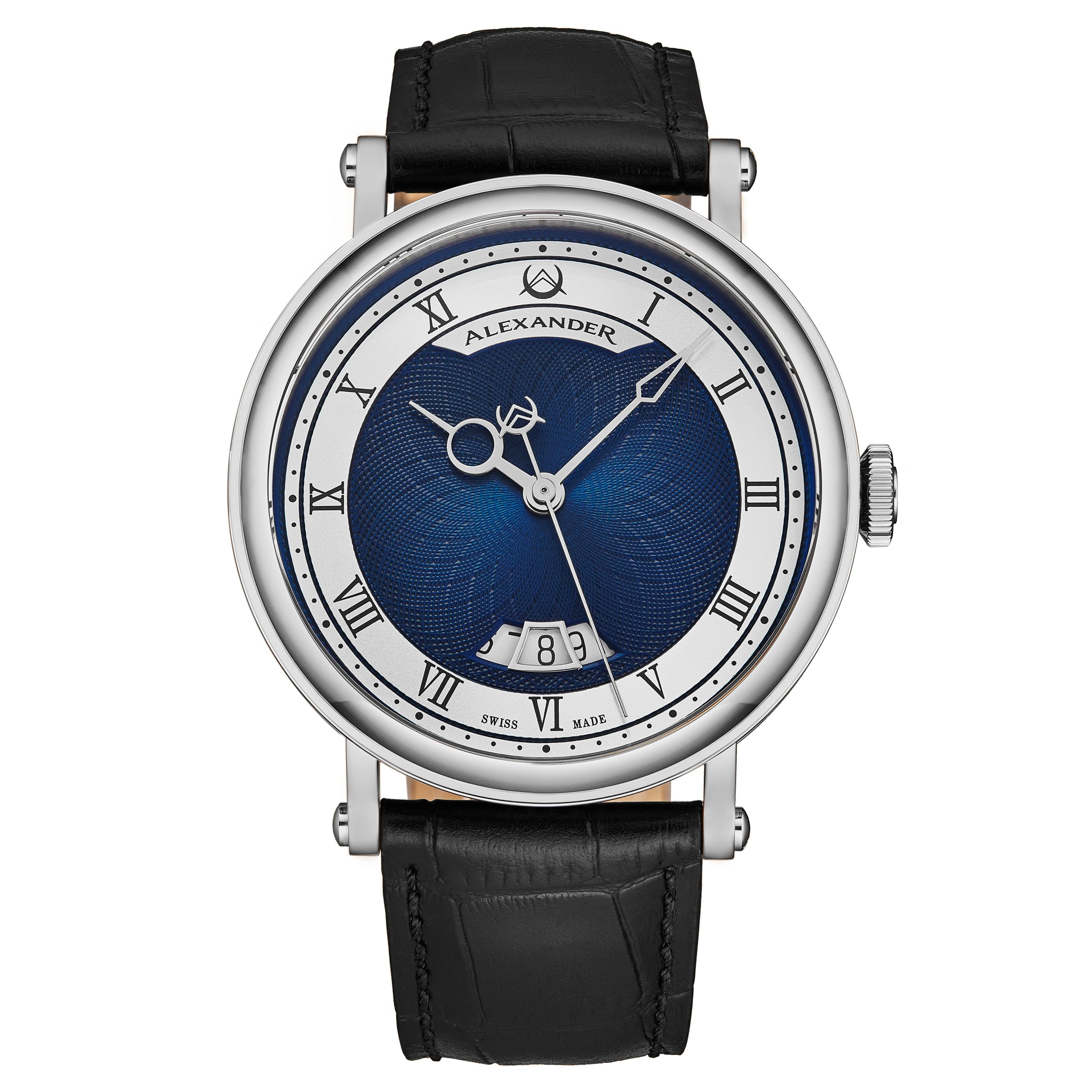 Alexander Alexander Men's A153 Luxury Swiss Automatic Classic 43mm Stainless Steel Luxury Watch with Brass Dial & Sapphire Crystal in Blue - 1