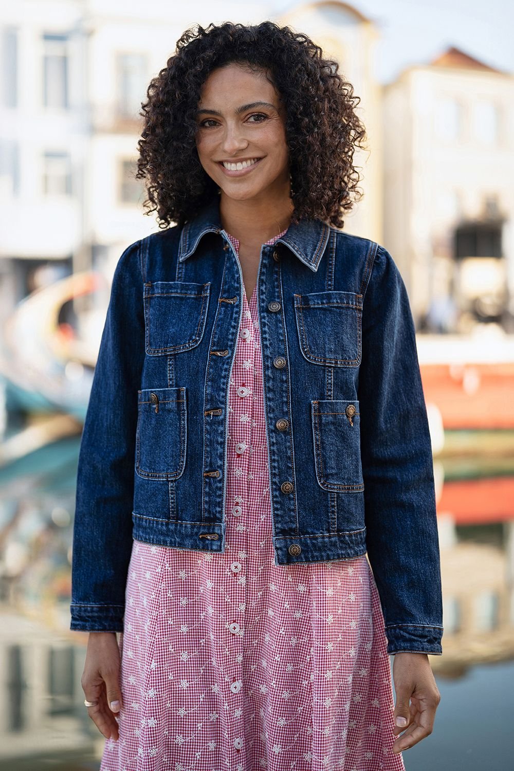 Yumi Yumi Women's Blue Stretch Denim Jacket With Pocket Detail - 3