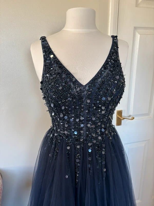 Coast BNWT Coast dark blue sequin lace tulle prom evening dress - size M