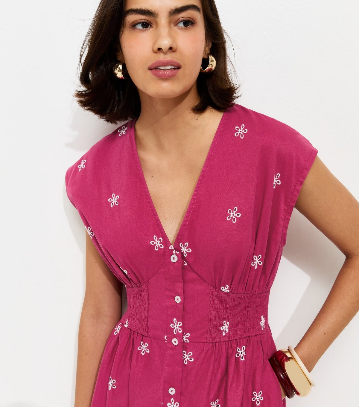 New Look Women's Pink Embroidered Sleeveless V Neck Midi Dress New Look - 2
