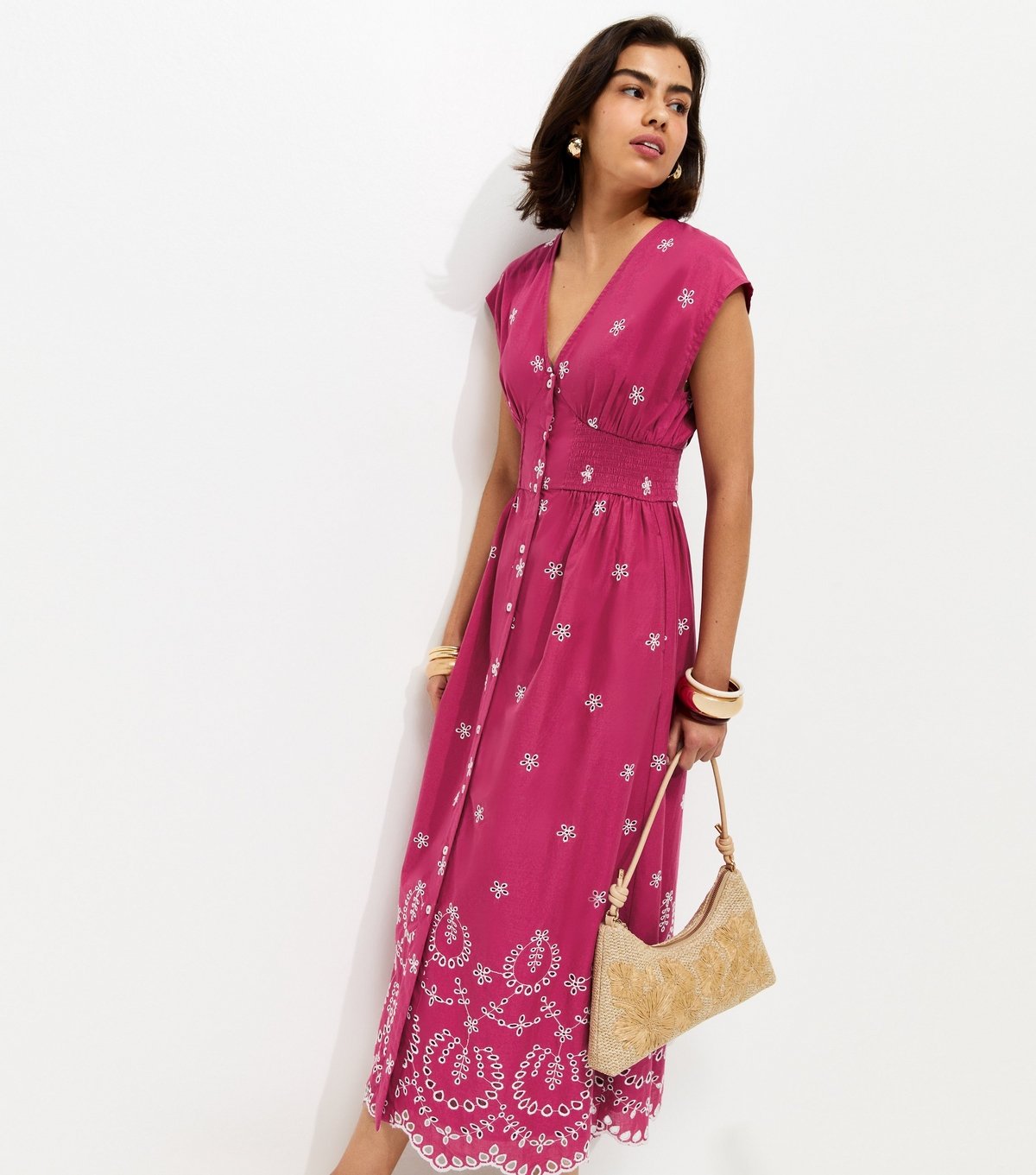 New Look Women's Pink Embroidered Sleeveless V Neck Midi Dress New Look - 3