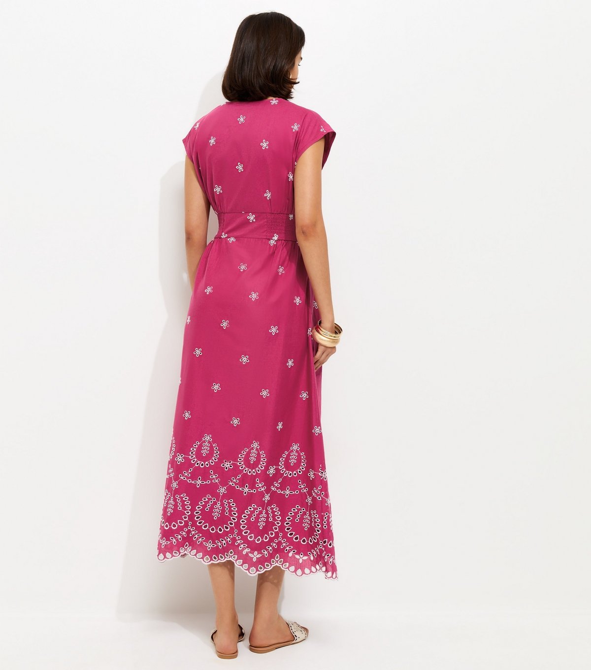 New Look Women's Pink Embroidered Sleeveless V Neck Midi Dress New Look - 4