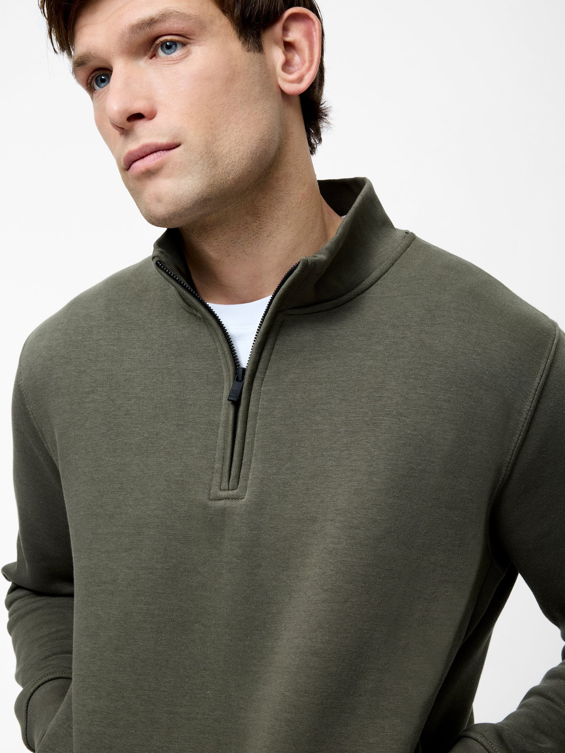 French Connection Half Zip Funnel Neck Sweatshirt Olive Green