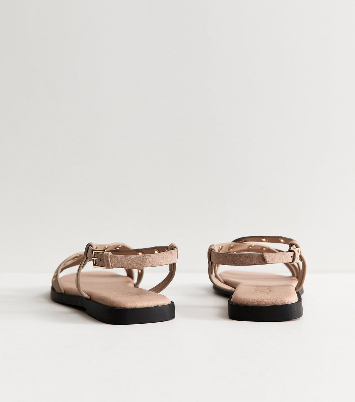 New Look Women's Light Brown Faux Suede Eyelet Embellished Multi Strap Flat Sandals Vegan New Look - 4