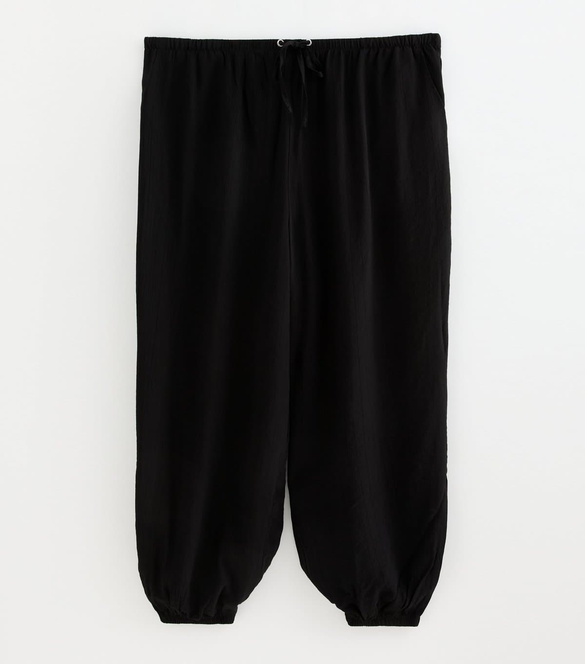 New Look New Look Plus Size Black Wide Drawstring Waist Cuffed Trousers