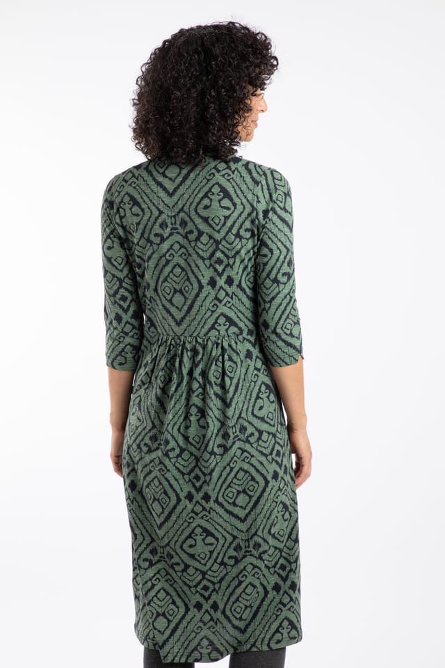 Weird Fish Weird Fish Women's Isolde Printed Jersey Midi Dress in Dark Olive - 3