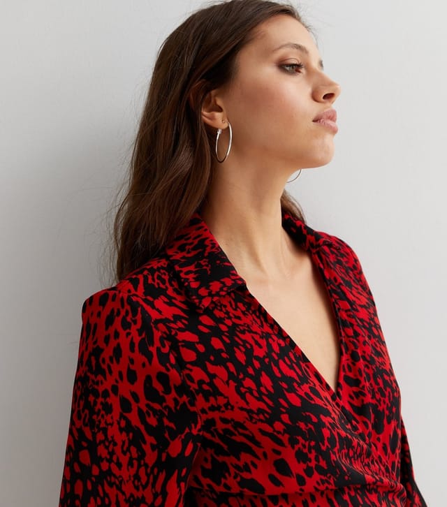 New Look Women's Red Leopard Print Long Sleeve Midi Wrap Dress New Look - 2
