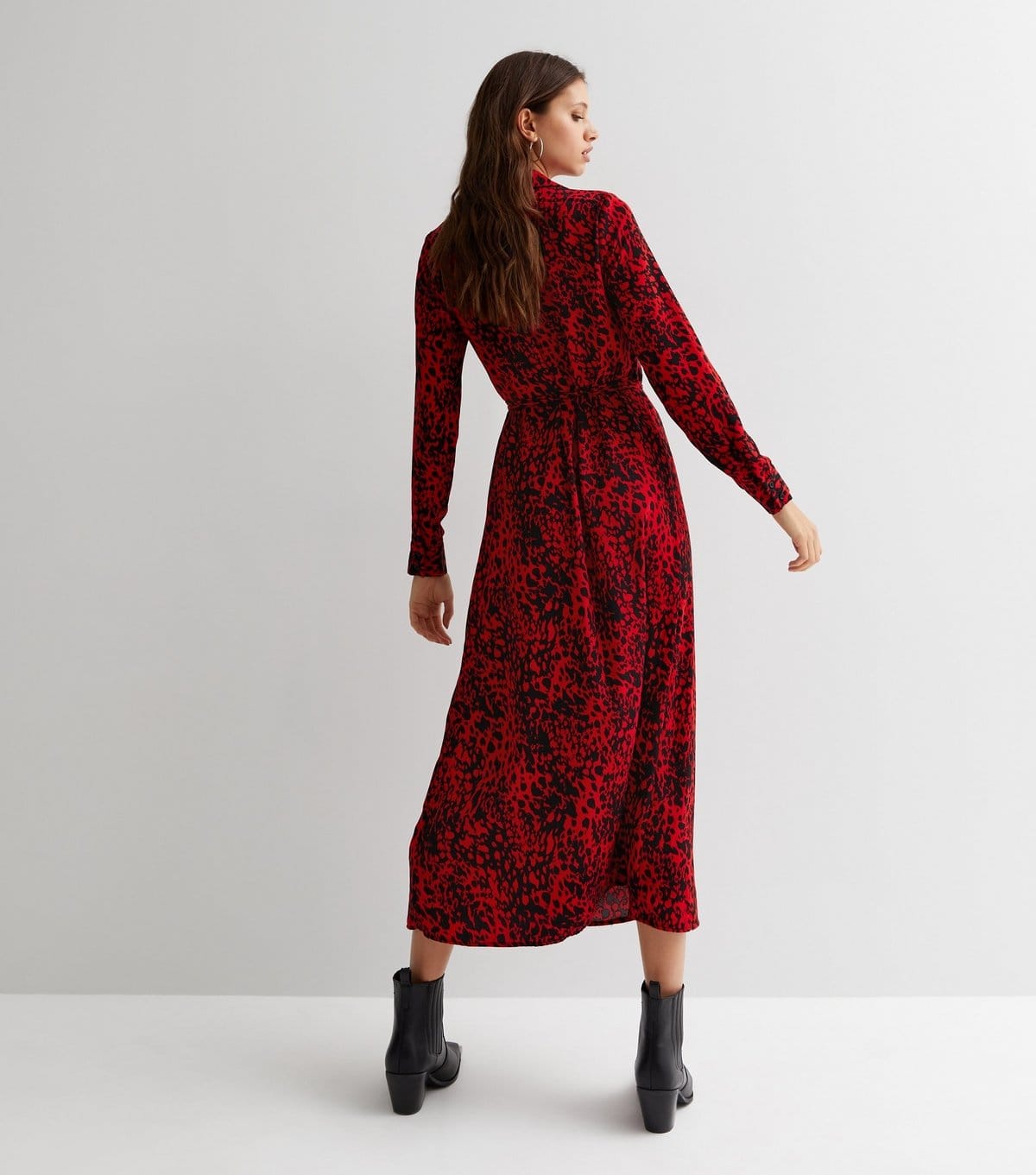 New Look Women's Red Leopard Print Long Sleeve Midi Wrap Dress New Look - 4