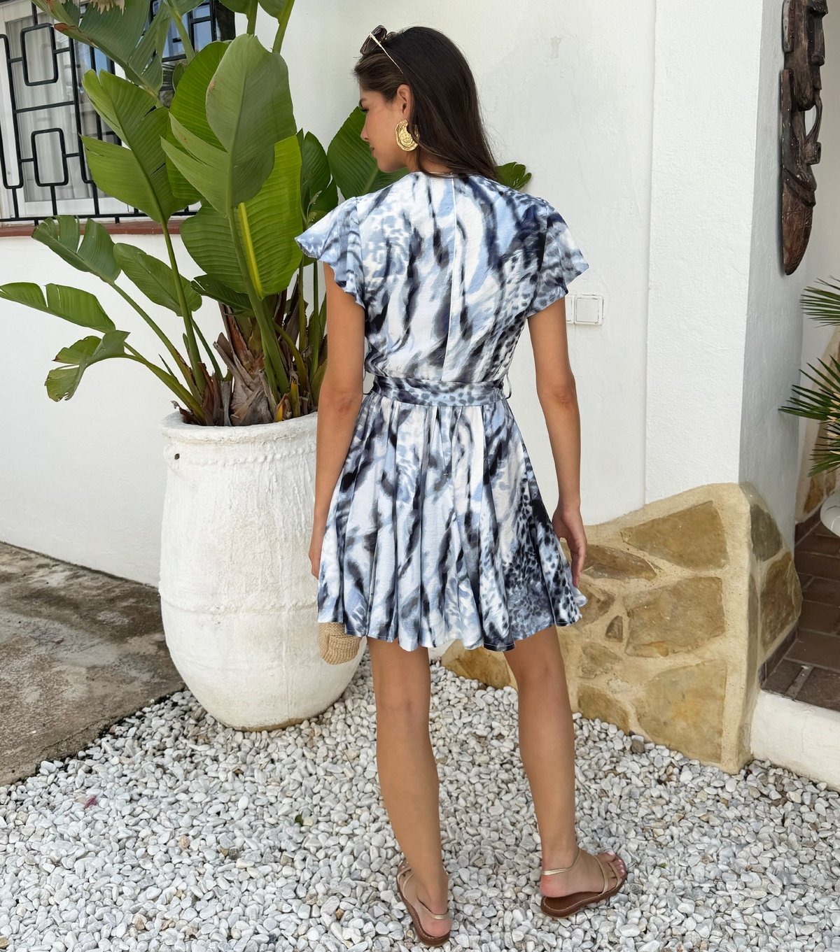 AX Paris Women's Blue Animal Print Wrap Skater Mini Dress AX Paris New Look - 3