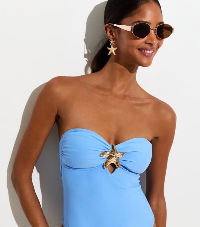 New Look Women's Blue Tummy Control Gold Tone Starfish Charm Swimsuit New Look - 3