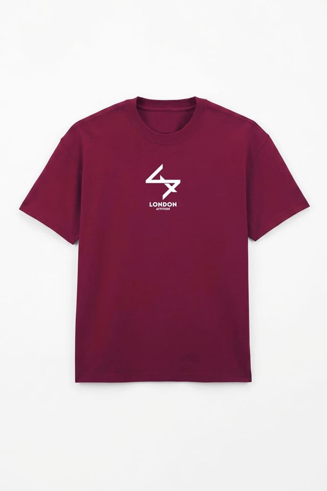 LONDON ATTITUDE LONDON ATTITUDE Men's Japanese inspired Oversized Heavyweight Cotton T-Shirt in Burgundy - 3