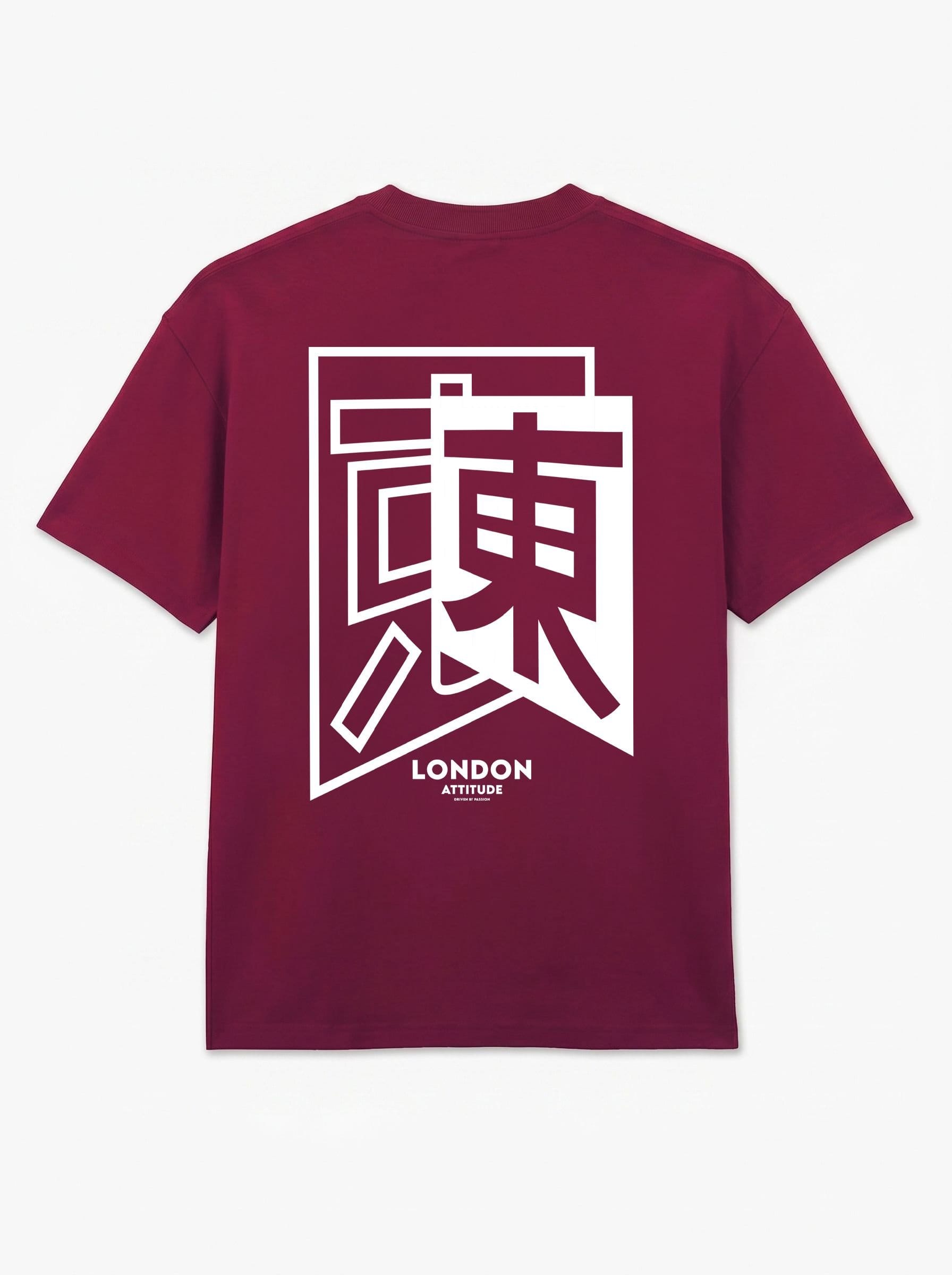 LONDON ATTITUDE LONDON ATTITUDE Men's Japanese inspired Oversized Heavyweight Cotton T-Shirt in Burgundy - 4