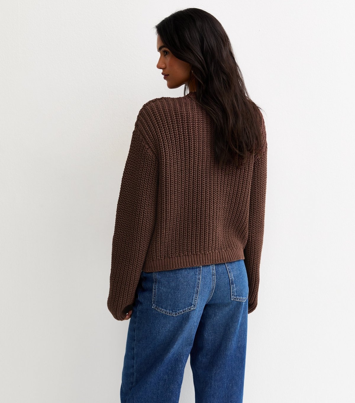 New Look Women's Dark Brown Hammered Button Cotton Rich Chunky Knit Cardigan New Look - 4