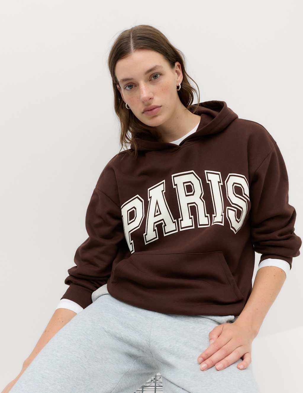 Marks & Spencer M&S Cotton Rich Graphic Hoodie Chocolate