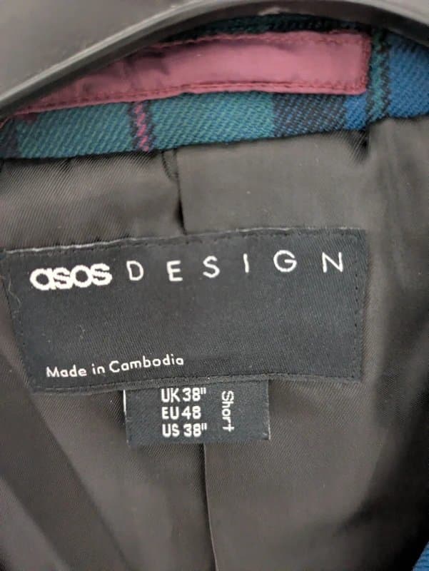 ASOS Design ASOS Design Blue and Green Tartan Blazer, barely worn, 38inch chest, short