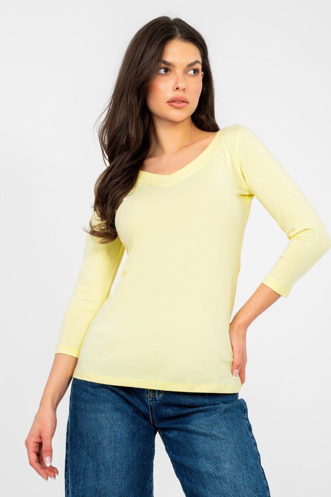 Love Lace Love Lace Women's Everyday Cotton Elastane V Neck Blouse Style 224753 in Yellow