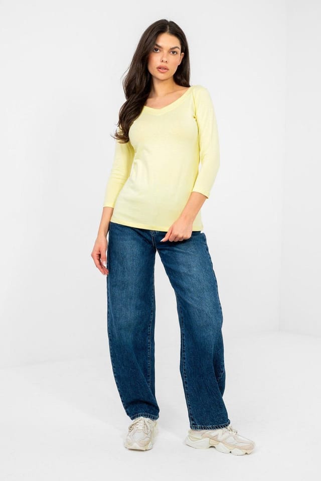 Love Lace Love Lace Women's Everyday Cotton Elastane V Neck Blouse Style 224753 in Yellow - 2