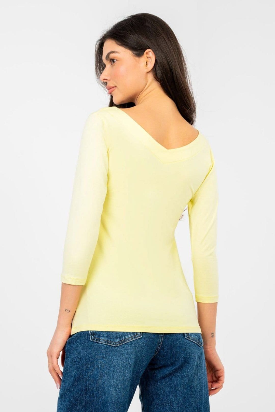 Love Lace Love Lace Women's Everyday Cotton Elastane V Neck Blouse Style 224753 in Yellow - 4