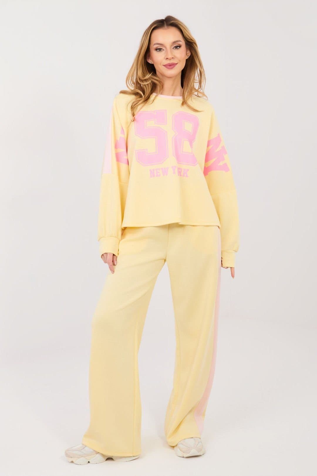 Love Lace Love Lace Women's Paris Street Hoodie & Wide Leg Trousers Set in Yellow