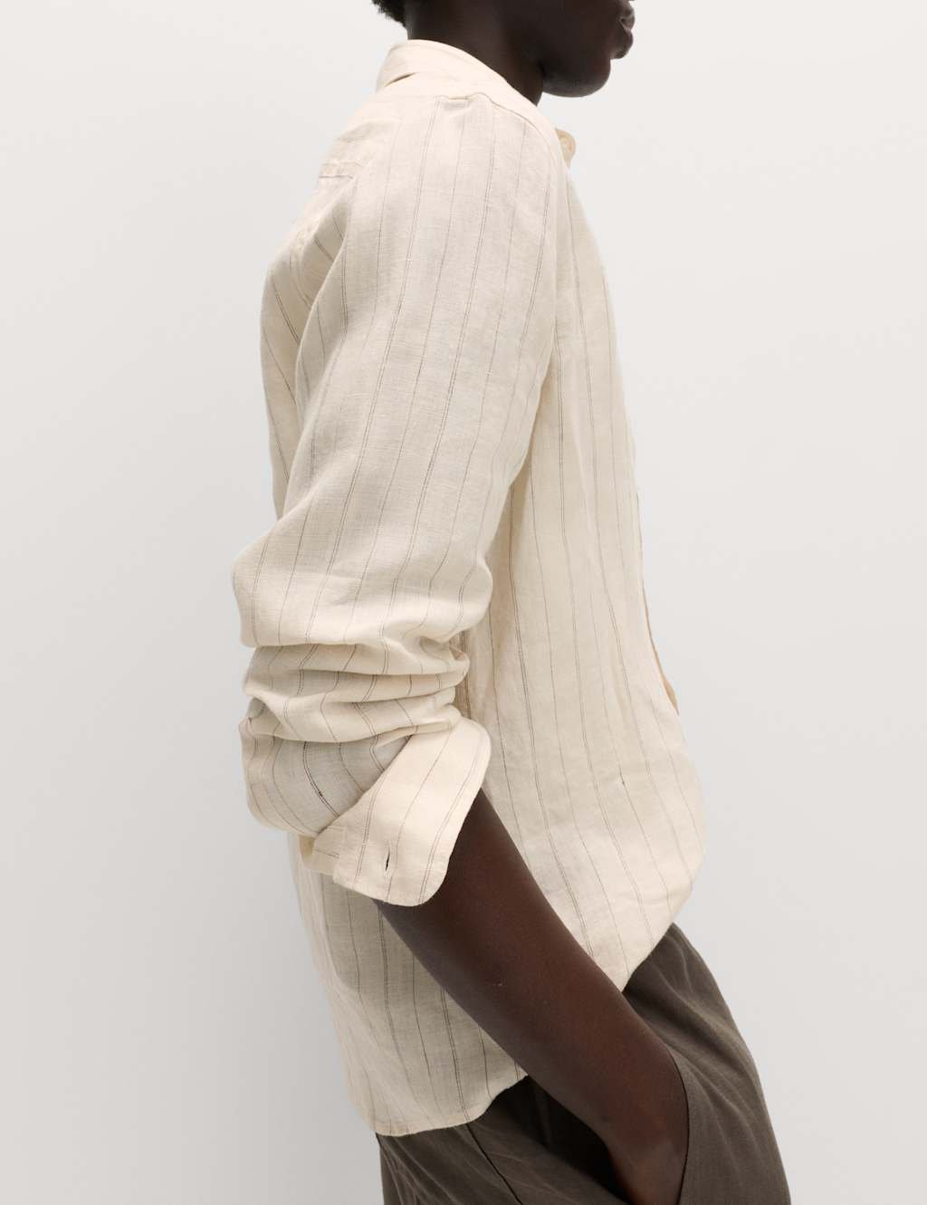 Marks & Spencer M&S Regular Fit Pure Linen Striped Shirt Ecru Mix - 2