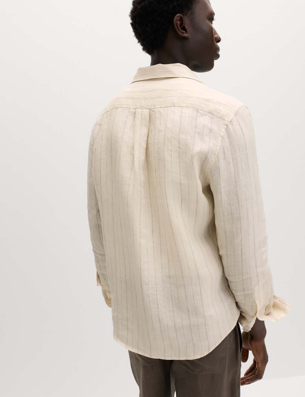 Marks & Spencer M&S Regular Fit Pure Linen Striped Shirt Ecru Mix - 4