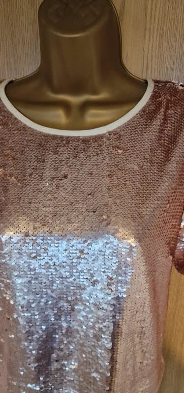 Topshop Topshop Rose gold pink all over Sequin Embellished Top short sleeve Blouse