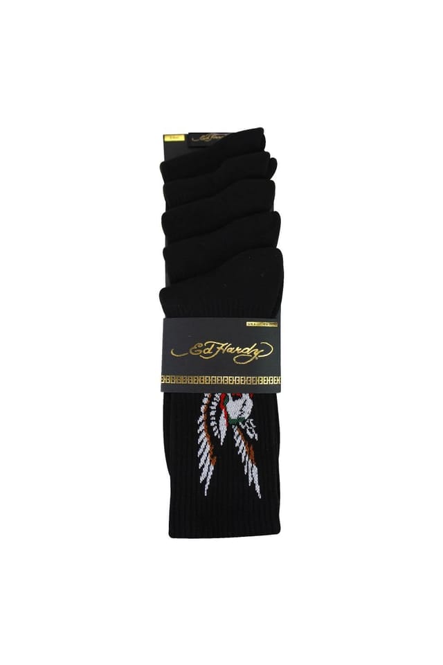 Ed Hardy Ed Hardy Men's 5 Pairs Crew Socks - Breathable Novelty Patterned Socks in Black - 2