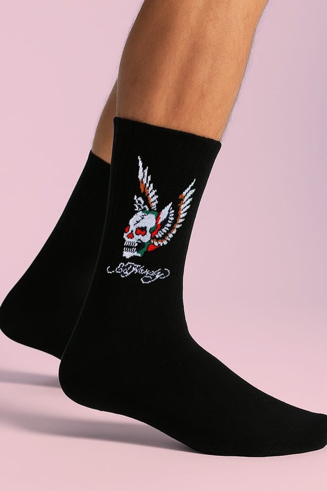Ed Hardy Ed Hardy Men's 5 Pairs Crew Socks - Breathable Novelty Patterned Socks in Black - 3