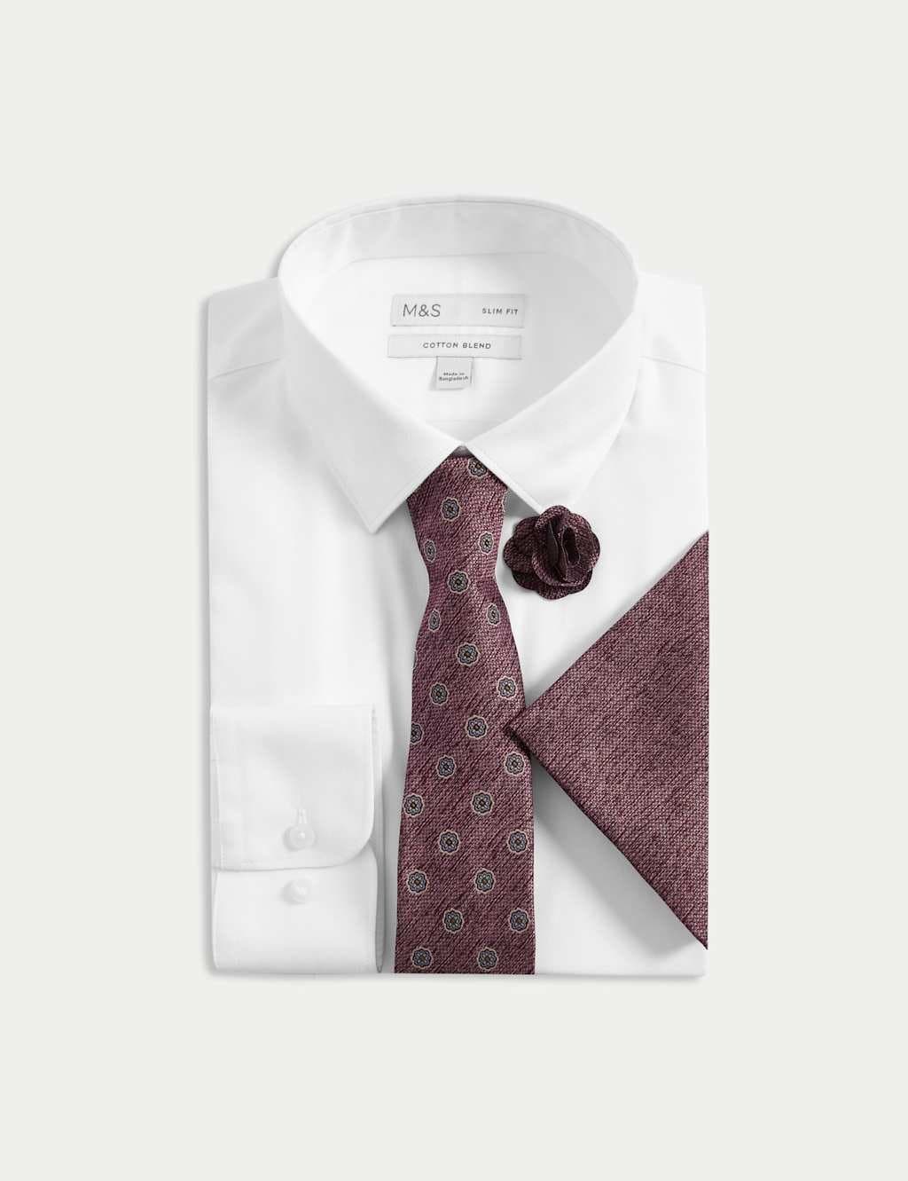 Marks & Spencer M&S White/Red Slim Fit Shirt and Tie Set