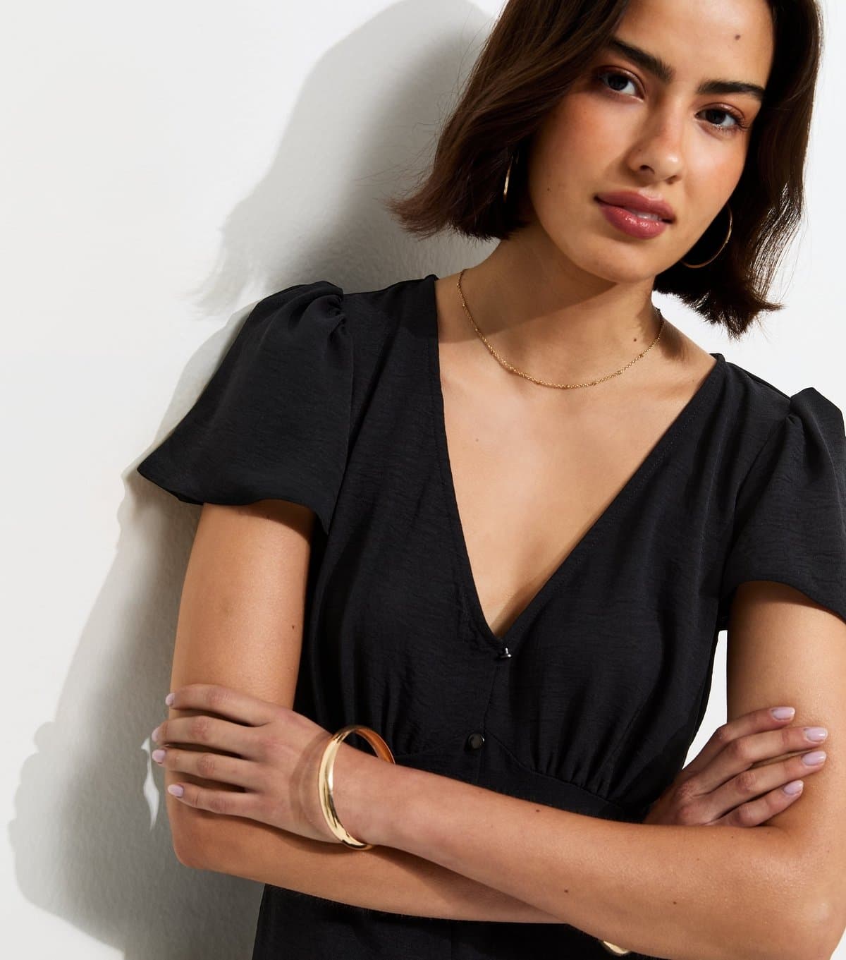 New Look Women's Black Flutter Sleeve Mini Tea Dress New Look