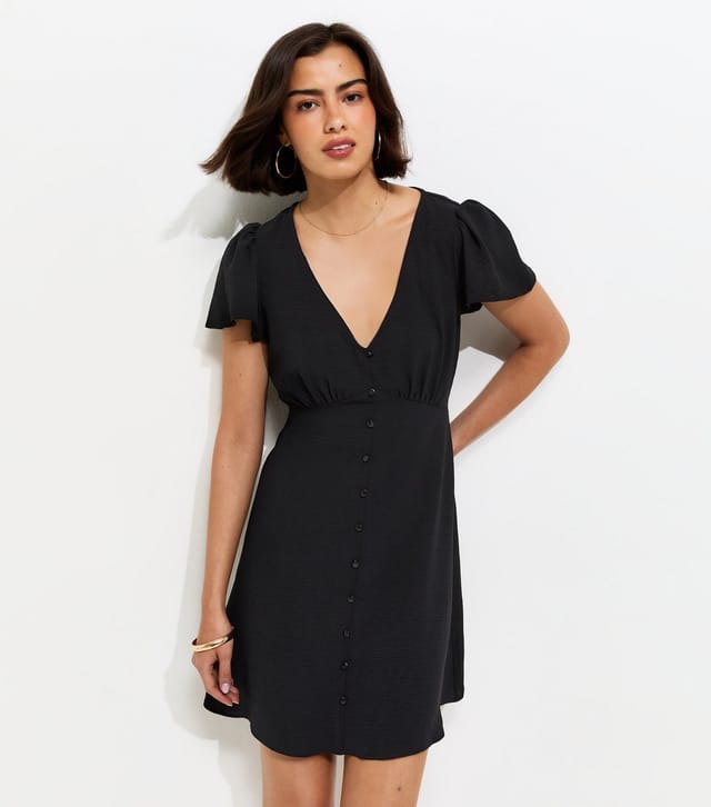 New Look Women's Black Flutter Sleeve Mini Tea Dress New Look - 2