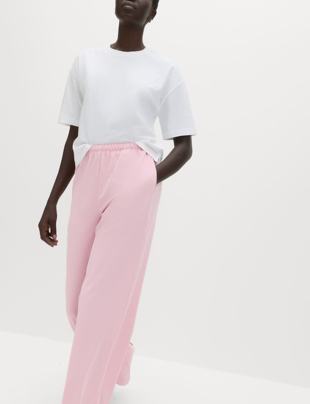 Marks & Spencer M&S Crepe Elasticated Waist Wide Leg Trousers Pink