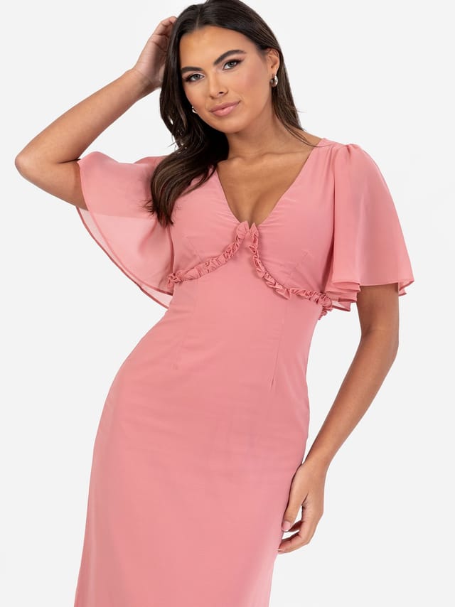 Anaya with Love Anaya with Love Women's V Neck Short Flutter Sleeve Maxi Dress in Pink - 2