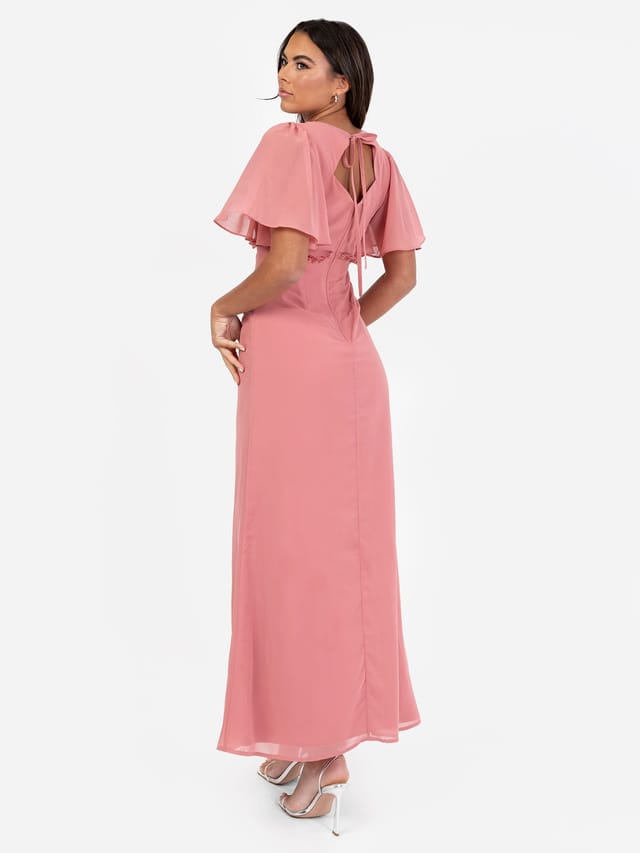 Anaya with Love Anaya with Love Women's V Neck Short Flutter Sleeve Maxi Dress in Pink - 3