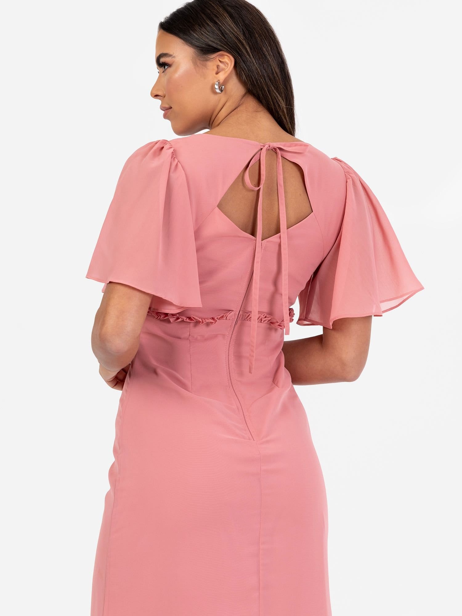 Anaya with Love Anaya with Love Women's V Neck Short Flutter Sleeve Maxi Dress in Pink - 4