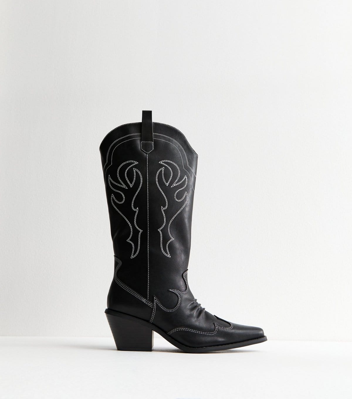 New Look Women's Black Faux Leather Stitch Detail Cowboy Boots Vegan New Look - 1