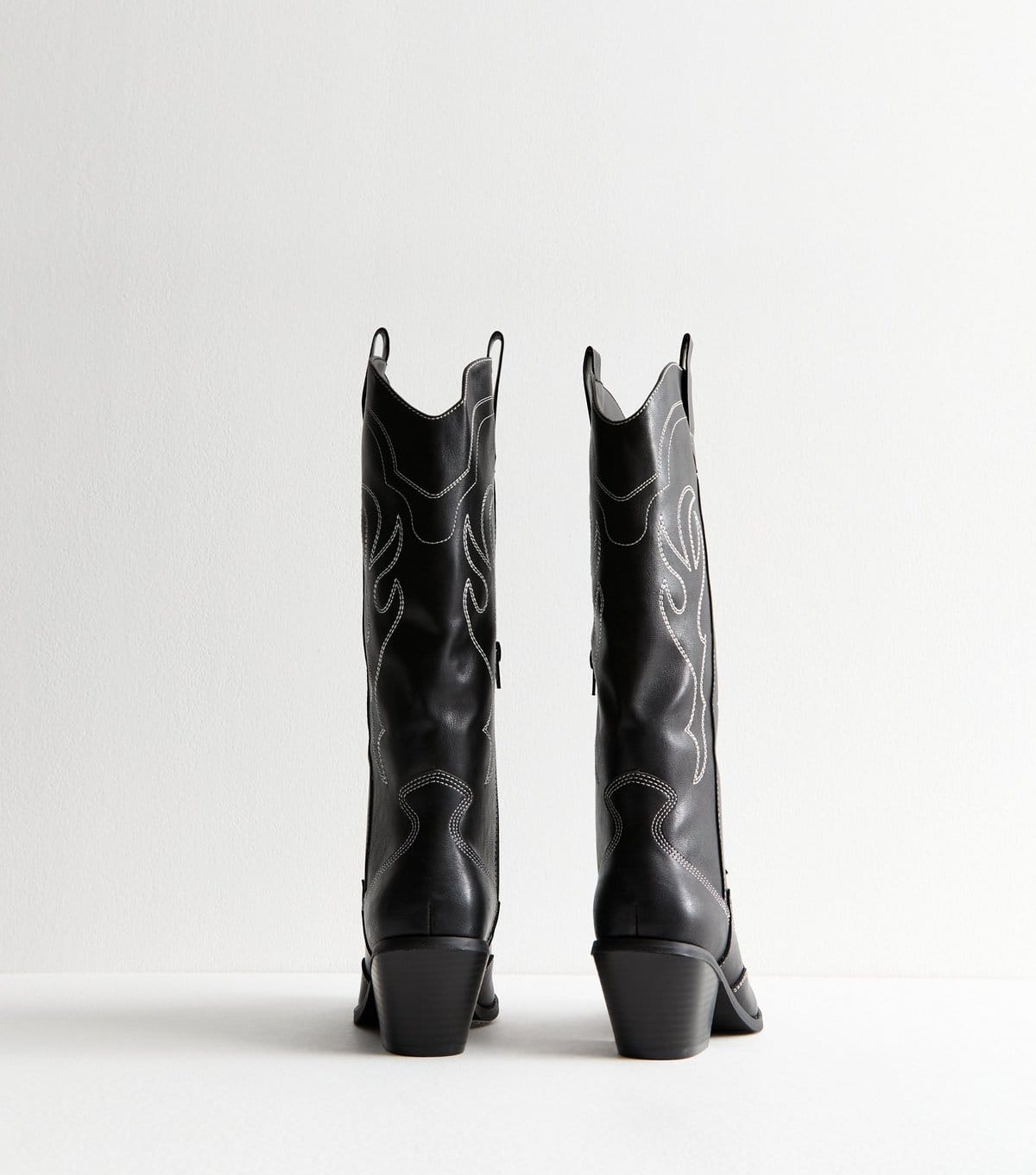 New Look Women's Black Faux Leather Stitch Detail Cowboy Boots Vegan New Look - 4