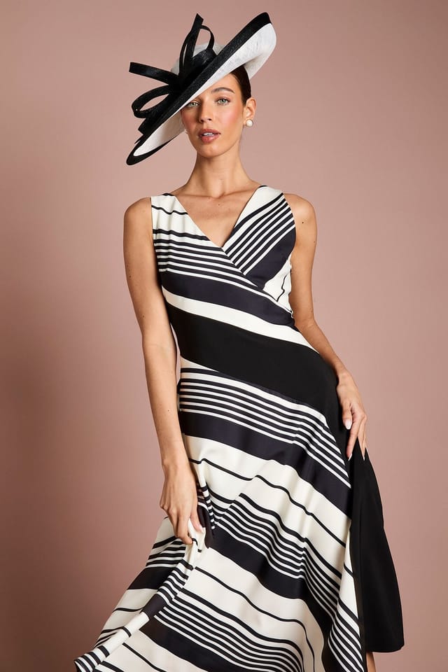 Coast Coast Women's Lisa Tan Stripe Asymmetric Hem Wrap Dress in Mono - 2