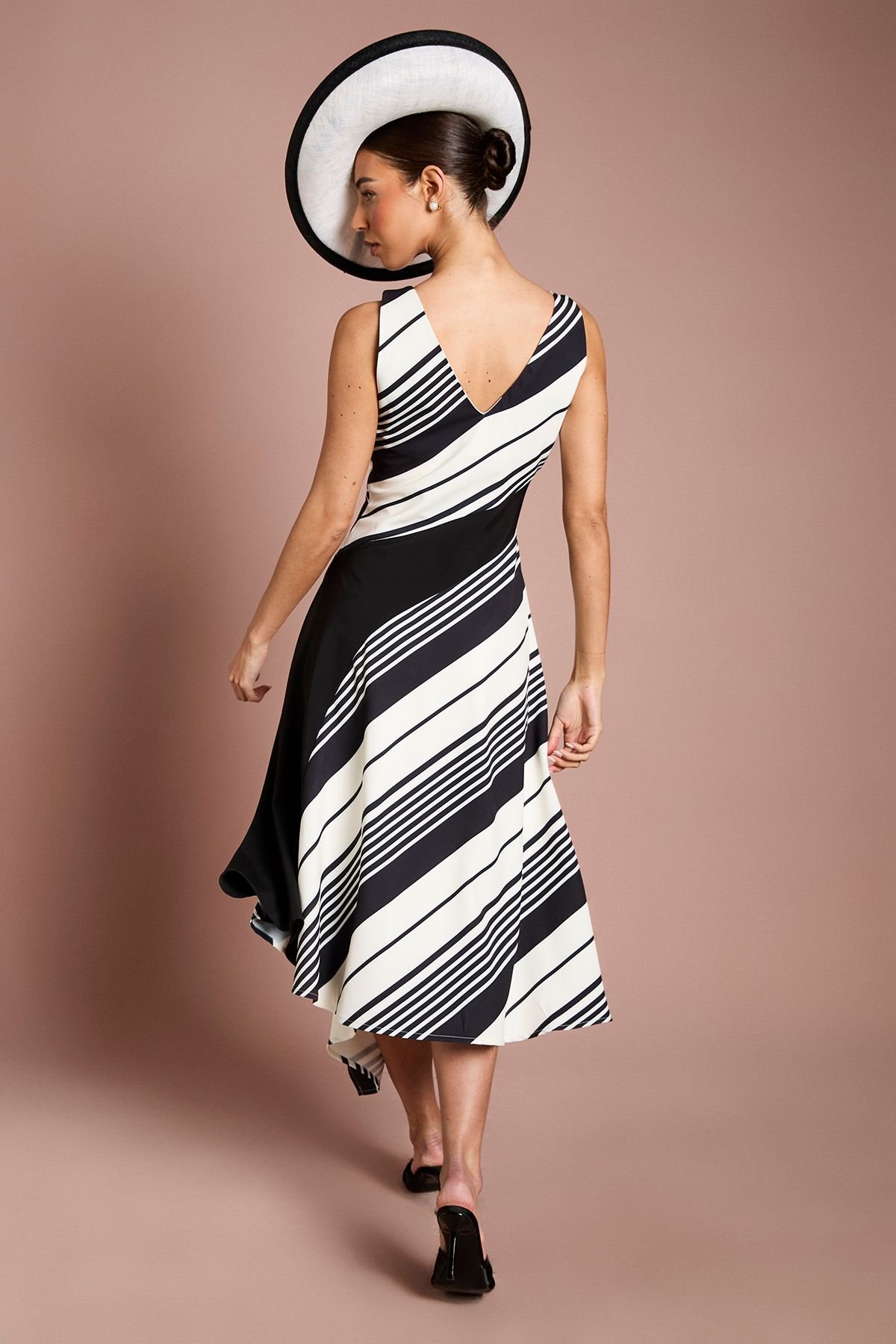 Coast Coast Women's Lisa Tan Stripe Asymmetric Hem Wrap Dress in Mono - 3