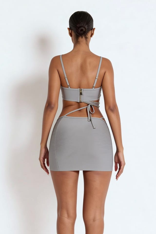 LEMONLUNAR LEMONLUNAR Women's The Mimi Grey Diamante Bandage Two-Piece - 2