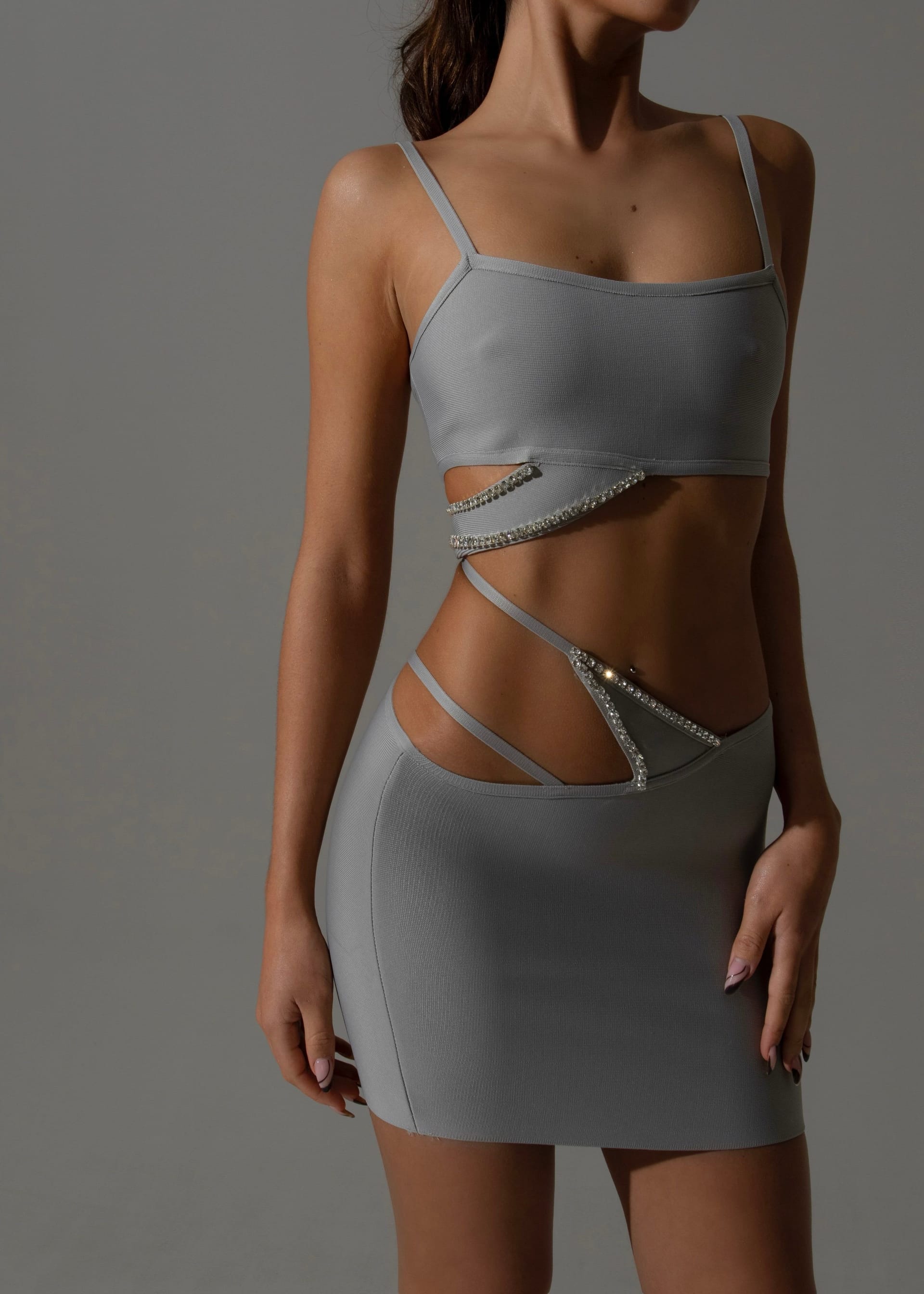 LEMONLUNAR LEMONLUNAR Women's The Mimi Grey Diamante Bandage Two-Piece - 4